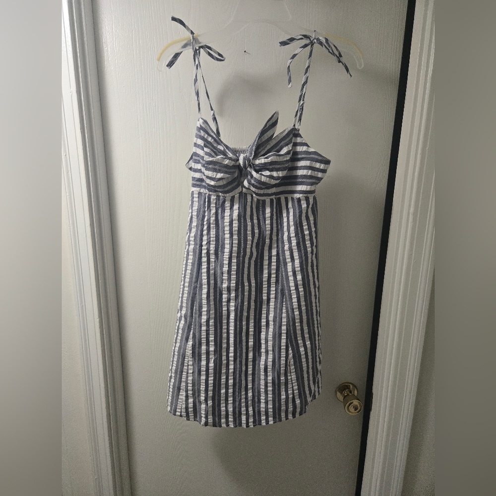 Crystal Doll Navy and White Striped Maxi Dress